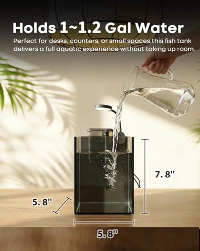 Desktop Small Aquarium Set Glass Fish Tank 1.25 Gallon, with Water Pump Filter Bright LED Light Gravel Cleaning Tool, Starter Kit Small Space Easy Setup Space-Saving Design Betta Shrimp - size: 1 gallon
