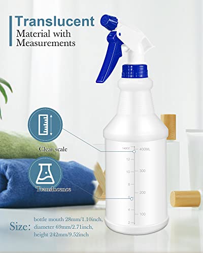 Eccliy 20 Pack 16oz Empty Spray Bottles, Leakproof Cleaning Bottles with Measurement and Adjustable Nozzle for Housekeeping, Commercial Use(Cylinder,Blue Spray Head) - color: Blue Spray Head, style: Cylinder