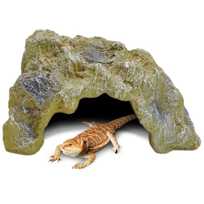 Hamiledyi Reptile Hides Large Simulation Rock Reptile Cave Hideouts Terrarium Habitat Décor Bearded Dragon Hideout for Snake Geckos Lizards Turtle Frogs Amphibians (L) - style: L : 10.2"×7.3"×4.9"