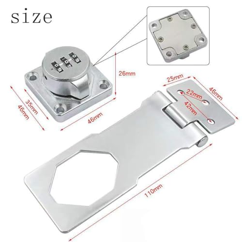 Multifunctional Combination Hasp Lock, Combination Lock for Cabinets, Mailboxes, Barn Doors, Floral Pet Doors and Office File Cabinets(Silver)