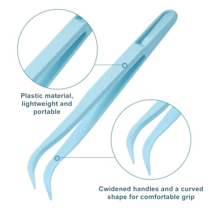12Pcs Plastic Tweezers, Blue, 4.5 Inch Bent Craft | Craft Tweezers, Bead Tweezer, DIY Jewelry Making, Baking Decoration - color: Blue