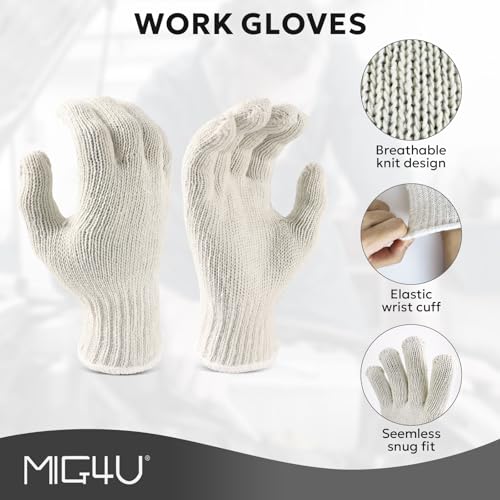 MIG4U 12 Pairs Work Gloves - Cotton String Gloves for Safety Work - Glove Liner Hand Saver Heat Protection for BBQ (Large, Heavy) - color: Heavy, size: Large