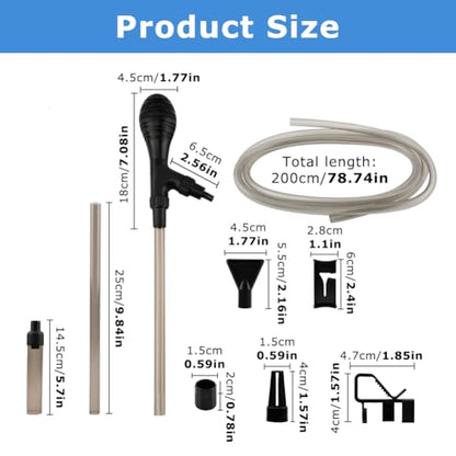 Small Fish Aquarium Gravel Cleaner Kit - Manual 80GPH Strong Suction Gravel Vacuum for Aquarium, Water Changer, Sand Washer, Glass Cleaner & Waste Remover for 5-80 Gallon Tanks, 200cm Hose