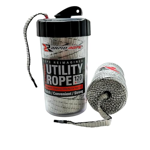 Rapid Rope Canister, 120ft White Tactical Paracord, 1100lb Test, USA Made | Heavy Duty Poly Rope Test Cord, Non-Tangle Dispenser Included, For Hiking, Camping, Survival, Utility, Stocking Stuffer, Gift - size: 120ft, style: White