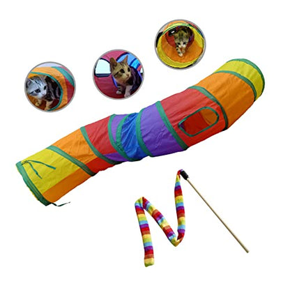 PetLike S Way Cat Tunnel Collapsible Pop-up Pet Tube Hideaway Play Toy with Ball (S-Way, Rainbow) - color: Rainbow, size: S-Way