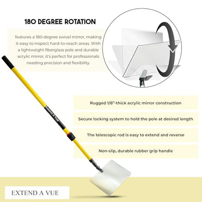 Telescoping Inspection Mirror - Standard Fiberglass, Lightweight & Durable, 4 ft - 8 ft Pole, 8 x 10 inch Acrylic Mirror - size: 8 x 10 inch Acrylic Mirror, style: 4 ft - 8 ft Pole