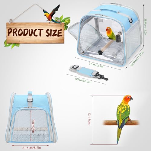 Small Bird Carrier, Large Window Travel Cage with Stand and Easy Clean Tray for Parrot Parakeet Cockatiels, Lightweight and Portable, Blue - color: Blue