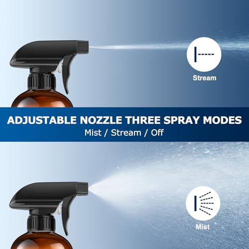 Veco 10oz Spray Bottle with Adjustable Nozzle, 360° Water Spray Bottles for Cleaning Solution, Plastic Spray Bottles for Hair Cooking Plant Pet, No Leak and Clog (3 Pack & Foldable Funnel), Brown - size: 10 oz 3Pack