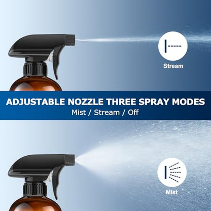 Veco 10oz Spray Bottle with Adjustable Nozzle, 360° Water Spray Bottles for Cleaning Solution, Plastic Spray Bottles for Hair Cooking Plant Pet, No Leak and Clog (3 Pack & Foldable Funnel), Brown - size: 10 oz 3Pack