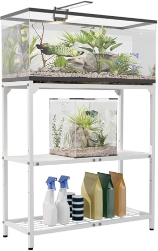 20-30 Gallon Aquarium Stand with 3-Tier Adjustable Storage Shelf | Heavy Duty Fish Tank Stand, Reptile Breeder Turtle Tank Terrarium Rack Table for Home Office, 31" L x 13" W x 32.2" H, White