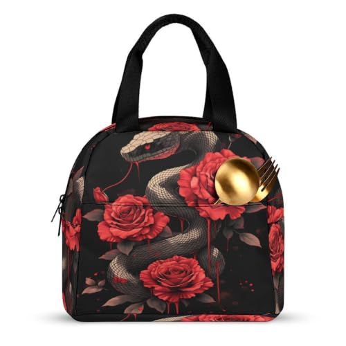 Snake And Rose Lunch Bag for Women Men | Insulated Lunch Box Leakproof Food Meal Containers Reusable Foldable 6L Capacity Lunch Tote Bags for Work Picnic Travel - color: Style 6