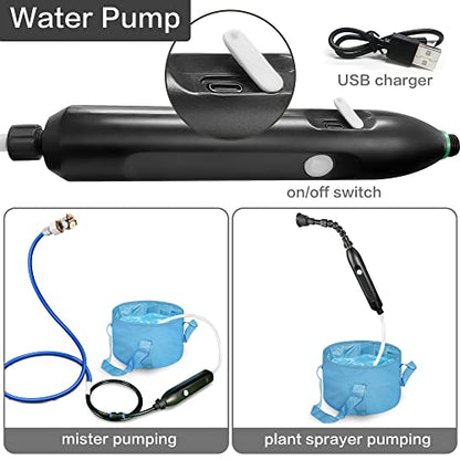 Portable Misting System with Water Pump, Plant Sprayer & Garden Hose Mister 3-in-1, No Faucet Required Misters for Outside Patio Beach Camping Golf Cart Boat, Smart Misting Cooling System - color: Portable Mister Blue