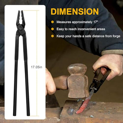 Beginner Blacksmith Starter Assembled Bladesmith Knife Making Tongs Anvil Vise Forge Wolf Jaw Tongs (17 in) - size: 17 in
