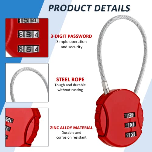 Litoexpe 4 Pcs Combination Cable Lock 4 Colors | 3-Digit Code, Waterproof Steel Cable, 13.5cm Length, for Backpacks and Luggage - color: 4 Colors