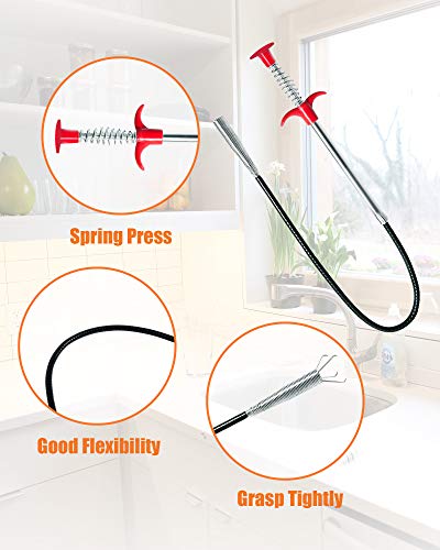 Hair Drain Clog Remover Tool – 6 × 25-Inch Sink Snake + 1 × 24-Inch Drain Cleaner Tool, Plumbing Snake for Shower, Toilet, Kitchen Sink & Tub – 7-Piece Hair Removal Tool Set