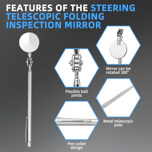 Circular Telescopic Inspection Mirror for car Maintenance, Steering Telescopic Folding Inspection Mirror, Welding Chassis Inspection, Portable Manual Tool