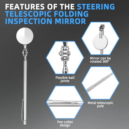 Circular Telescopic Inspection Mirror for car Maintenance, Steering Telescopic Folding Inspection Mirror, Welding Chassis Inspection, Portable Manual Tool