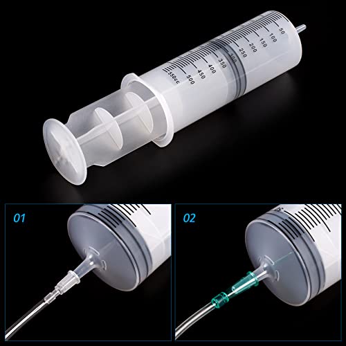 500ml/cc Syringes with Tube 40 Inch Handy Plastic Tubing and Adapter Tip | for Liquid, Refilling Measuring, Dispensing Watering, Plant Irrigation, Feeding Pets, Oil or Glue Applicator - size: 500ML/CC