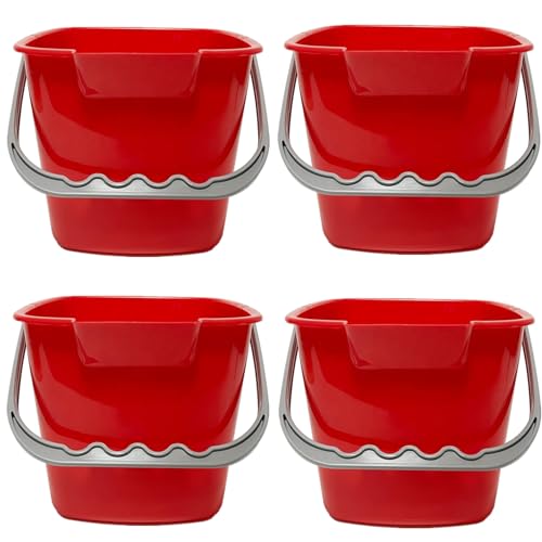 4 Pack Sanitizing Buckets, 3 Quart Square Sanitizing Bucket, Stackable Small Cleaning Pail with Handle, Detergent Buckets for Restaurant Commercial Home Kitchen Office School, Red