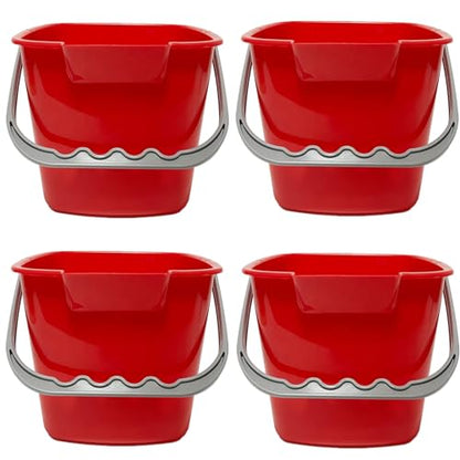 4 Pack Sanitizing Buckets, 3 Quart Square Sanitizing Bucket, Stackable Small Cleaning Pail with Handle, Detergent Buckets for Restaurant Commercial Home Kitchen Office School, Red