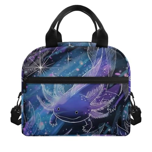 Cool Axolotl Lunch Box for Boys Lunch Bag Picnic Reptiles Insulated Lunch Bag Portable Lunch Tote Bag with Lunch Box Shoulder Straps Student Lunchbox Reusable Lunchbag - color: Cool Axolotl
