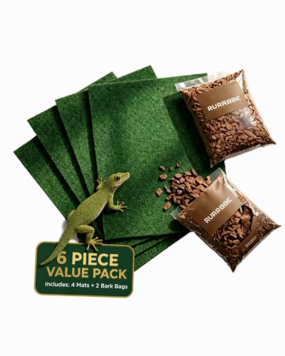 Reptile Carpet Substrate Liner for Bearded Dragon Tank Accessories - 6-Pack Eco-Friendly Washable Tech Fiber Reptile Bedding for Leopard Gecko, Snake, Tortoise, Lizard Habitat Floor Mat