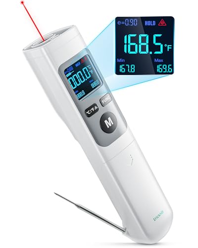Infrared Thermometer Gun, Heat Temp Temperature Gun with Meat Probe 2-in-1, Digital IR Laser Thermometer Gun for Cooking, Pizza Oven, Meat, Griddle, Grill, HVAC