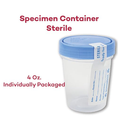 Dealmed 781044 Urine Specimen Cups - 4 oz, 10 Count, Lids | Sterile Polypropylene, Screw-On Leak Resistant Cap, Tamper Evident Tab, ID Label, Individually Wrapped, STD Pregnancy Testing