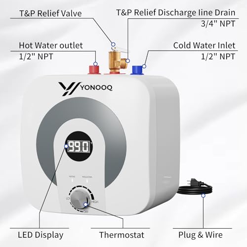 4 Gallon Electric Water Heater, 1500W 110V Mini Tank Under Sink Instant Hot Water Heater with Pressure Relief Valve, Digital Display for Kitchen, RV, Laundry, Food Truck