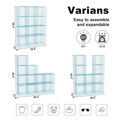 C&AHOME Wire Cube Storage, 12 - Cube Organizer Metal C Grids, Closet, Blue | Modular Shelves Units Storage Bins Shelving Bookshelf Shelf Cabinet - color: Blue