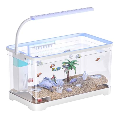 Aquarium Starter Kits, Desktop Small Acrylic Fish Tank,Silent & Self Cleaning Aquarium Tank, Modern Compact Transparent Tank for Betta Shrimp Goldfis-h(Small) - color: Small