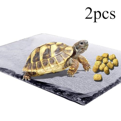 kathson 2 pcs Reptile Basking Platform Tortoise Rock Plate Turtle Bathing Area Feeding Food Dish Resting Terrace（7.9x11.8inch） - size: 7.9x11.8inch,2PCS