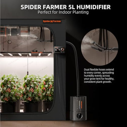 Spider Farmer 5L Cool Mist Plant Humidifier with Hose for Indoor Grow Tent | App Control, Target Humidity Set, 450ml/H Max Output, Temp & Humidity Probe, Extendable Targeting Hose