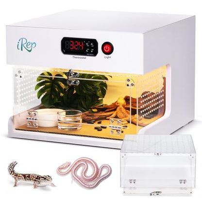 Moongiantgo Thermostat-Controlled Reptile Enclosure 11.89x12.01x9.25 Inch | Detachable Leopard Gecko Tank Heating Habitat, Front Opening Acrylic Terrarium for Crested Gecko, Small Pets, Air Flow&Latch