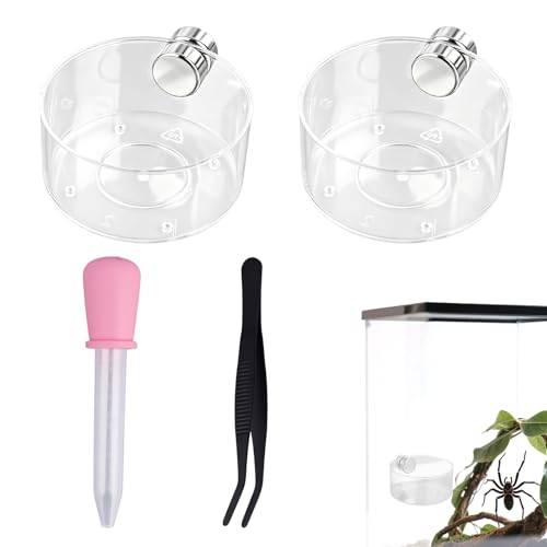 4pcs Jumping Spider Feeding Dish Set, Including Magnetic Water Bowl Dishes Dropper & Tweezer Small Pets Food Magnet Accessories for Tarantulas Reptiles Enclosure Supplies Dispenser Hide