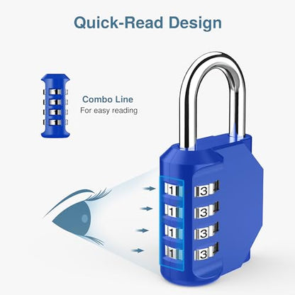 Puroma 1 Pack Combination Lock Locker 4 Digits Combo Padlock Gym Blue | For School Gate Fence Toolbox Hasp Storage, Outdoor, Resettable, Weatherproof, Side Window, Crack Cut Resist, Hardened Steel - color: Blue