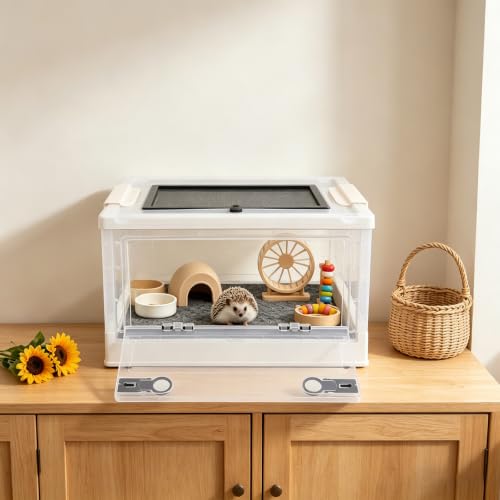 Foldable Reptile Glass Terrarium Tank, Pet Enclosure with Ventilation Mesh | Clear Small Space-Saving Desktop Habitat Carrier with Safety Latchesfor Bearded Dragon, Geckos, Snakes - color: White