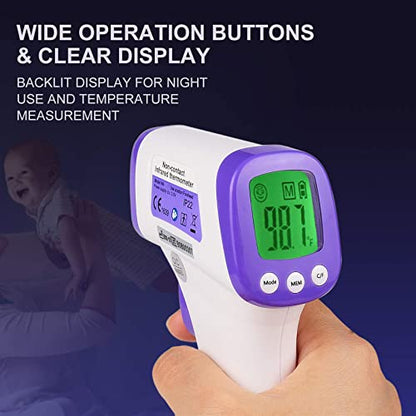 HUHETA Infrared Thermometer for Adults, Non Contact Forehead Thermometer with Fever Alarm, Accurate Reading and Memory Function, Body Temperature & Surface of Objects Use (Purple) | Accurate Reading,Memory Function,Fever Alarm, Body Temperature & Surface