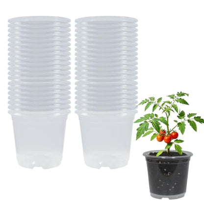40 Pack 7 Inch Clear Nursery Pots with Drainage Plant Pots for Plants Transparent Potting Containers for Plants Seeding Starter Pot(Clear, 7 Inch 40 Pcs) - size: 7 Inch 40 Pcs