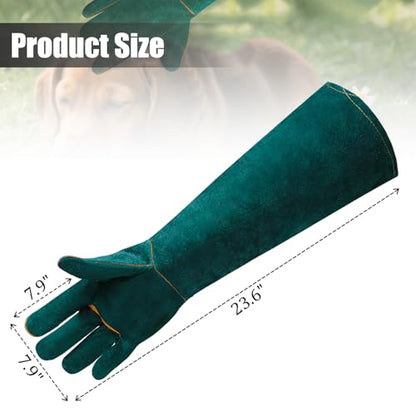 Gardening Gloves 23.6", Thorn-Resistant Long Gauntlet, Split Cowhide Leather Protective Gloves with Reinforced Palm, Fireplace/BBQ/Forge, Welding Heat-Resistant, Animal Handling Bite-Resistant