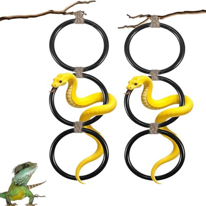 2 Pack Ball Python Tank Accessory, Snake Climbing Rings for Ball Python | Modular triple-link design, With a hook, expandable to 28 inches, 6+ exercise paths, rounded edges, reptile enrichment