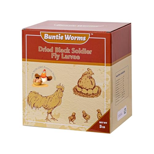 BUNTIE WORMS 5LB Dried Black Soldier Fly Larvae for Chickens Food | More Calcium Than Mealworms, High Protein Chicken Treats, 100% Natural Non-GMO Chicken Feed for Wild Birds, Ducks, Reptiles - size: 5 Pound (Pack of 1)