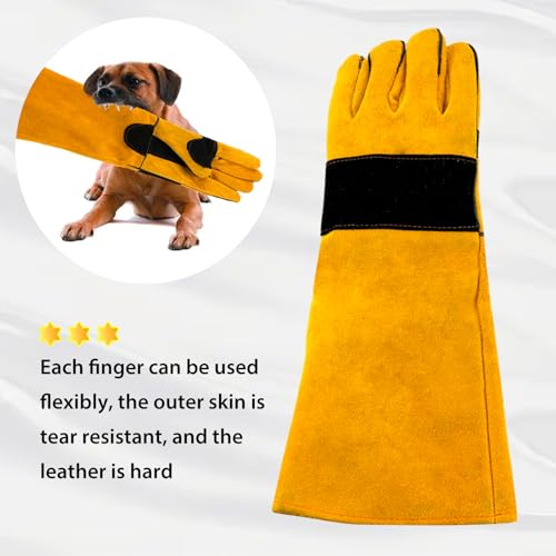 17.32" Animal Handling Gloves,Cowhide Bite Proof, Fits Dogs/Cats | 17.32" Extended Forearm Guard, Snake & Scratch Resistant, Reinforced Leather, Secure Grip for Reptiles, Birds & Falconry - color: Yellow（17.32"）