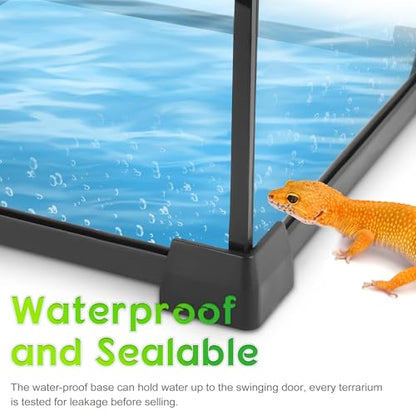 10"x10"x8" Reptile Terrarium, Single-Door Glass Terrestrial Vivarium for Small Desert Reptiles Such as Juvenile Leopard Geckos, with Lock, Cable Port & Waterproof Deep Base Below Front Door