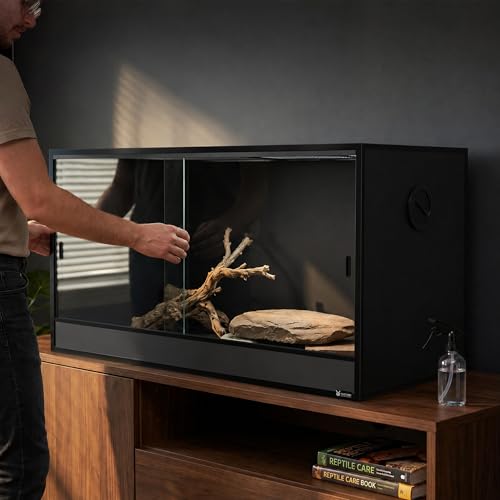 120 Gallon Reptile Enclosure 48x24x24–Premium Tempered Glass Terrarium with Sliding Doors, Heavy Duty Screen Top Reptile Habitat, Bearded Dragon Tank Accessories