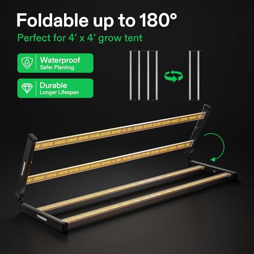 VIVOSUN VSFL4300 430W LED Grow Light Foldable 4-Bar Dimmable Full Spectrum | Enhanced UR/FR spectrum promotes vigorous flowering and heavier yields in medium-to-large grow areas - size: 3.9x3.9