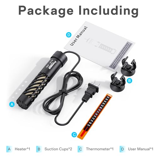 FREESEA Aquarium Heater for Fish Tank: 25W Small Submersible Thermostat with Off-Water Protection & UL Certified Cord for 1-5 Gallon Fish Turtle Tanks Enthusiasts