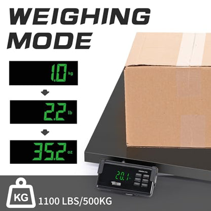 TUFFIOM 1100Lbs x 0.2Lbs Postal Digital Shipping Livestock Scale, Electronic Stainless Steel Platform Heavy Duty Vet Animal Floor Scale,Dog Puppy Pig Goat Sheep Scale, Black - color: Black