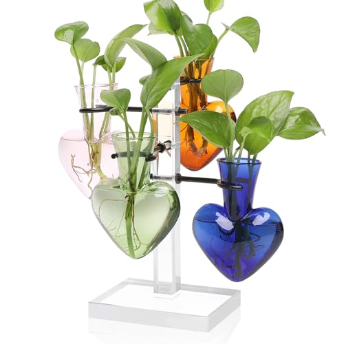 Plants Propagation Stations Plant Terrarium Kit Gift for Women | Birthday Glass Planters For Indoor Plants Home Office Decor Acrylic Plant Accessories - 4 Love Hear Vase - color: 4 Color