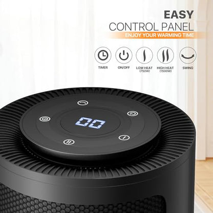 Magshion Portable Electric Space Heater, 1500W Electric Heaters Indoor Portable with Thermostat, PTC Fast Heating Small Heater with Remote for Bedroom, Office and Indoor Use - size: Round - 1500W - Remote